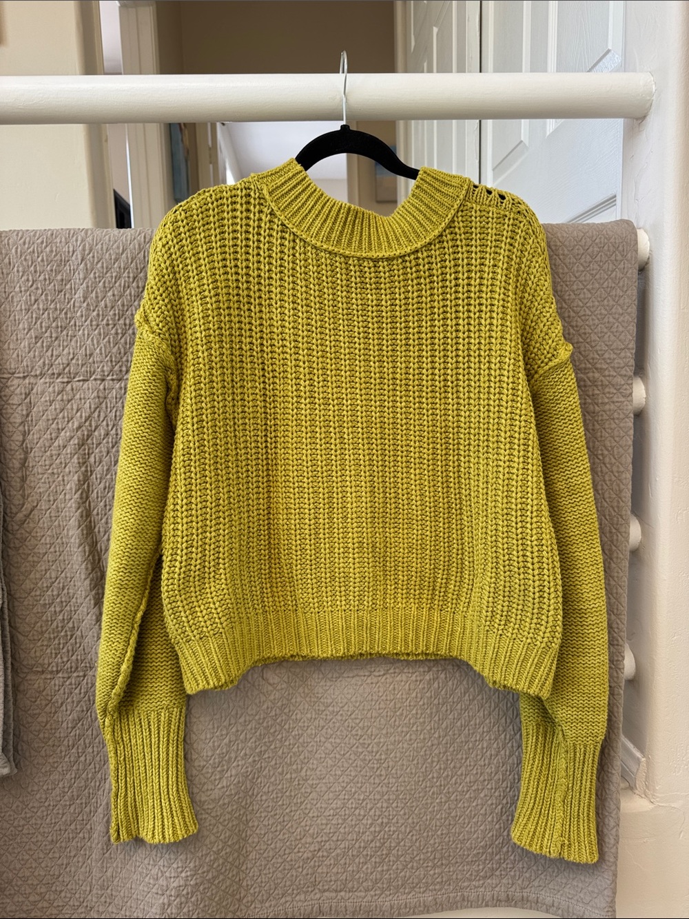 Free People Chartreuse Openwork Crewneck Sweater - Picture 2 of 5